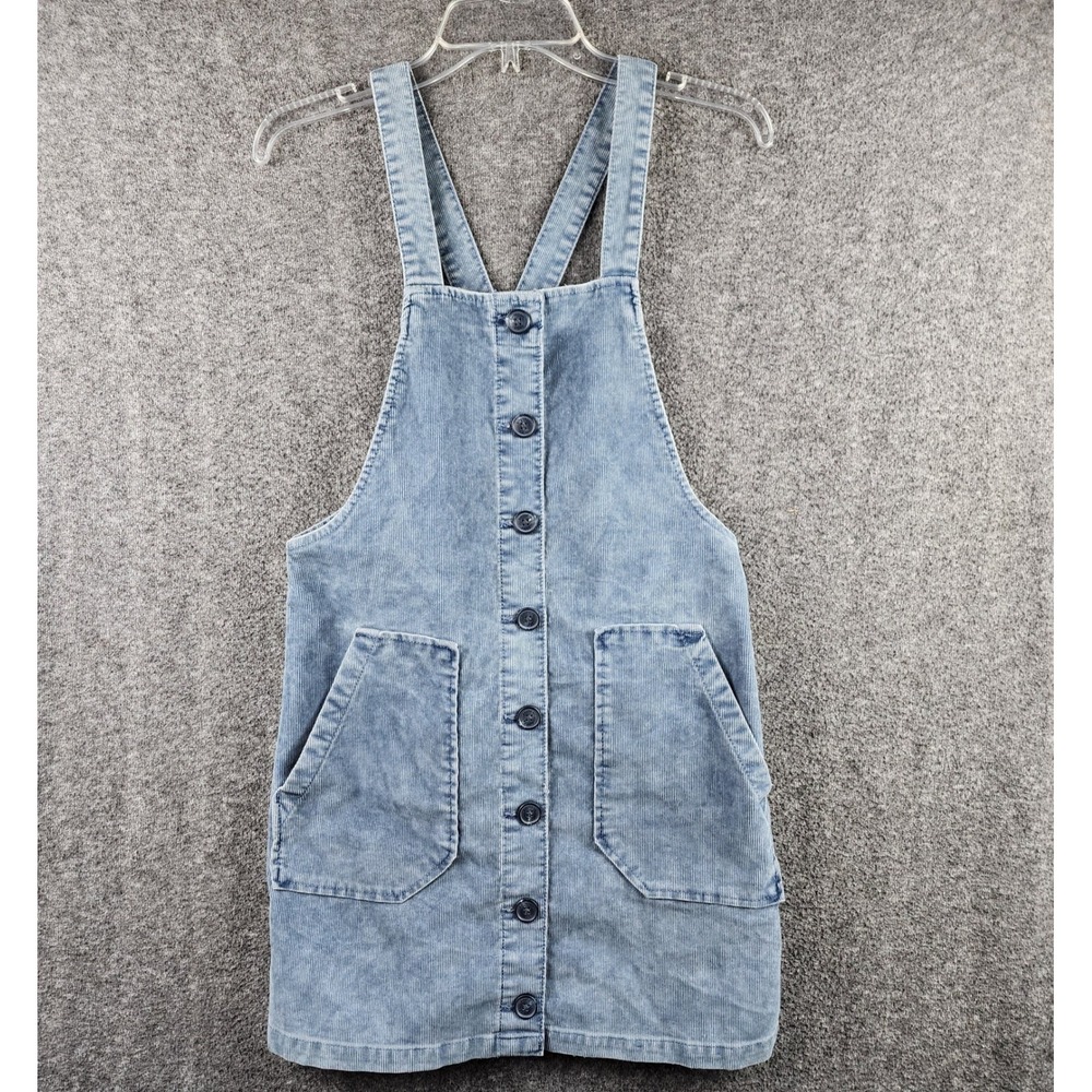 American Eagle Pinafore Dress Womens XS Blue Corduroy Button Front Mini EUC